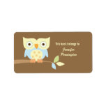 Cute owl sitting on branch bookplate labels