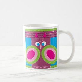 Cute Owl Stitched Look Whimsical Bird Coffee Mugs