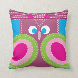 Cute Owl Stitched Look Whimsical Bird Throw Pillow