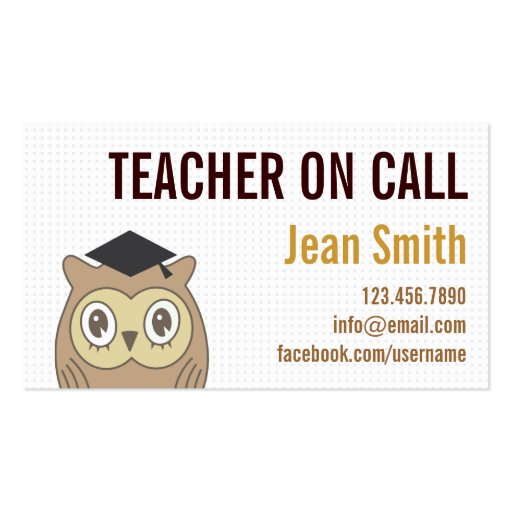 Cute OWL Teacher on Call Business Card (front side)