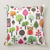 Cute owl tree autumn nature retro pattern pillows