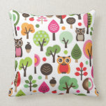 Cute owl tree autumn nature retro pattern pillows