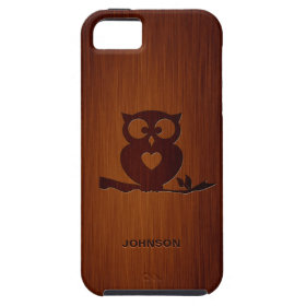 Cute Owl Tree with Custom Name & Luxury Rosewood iPhone 5 Cover