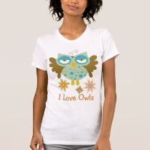 Cute owl with flowers t-shirts