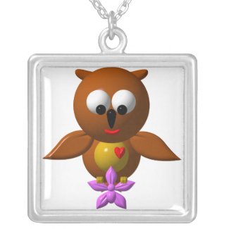 Cute owl with orchid