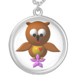 Cute owl with orchid pendant