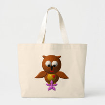 Cute owl with orchid tote bag
