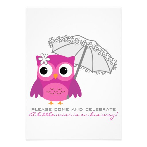 Cute Owl with Parasol Baby Shower Invitation (front side)