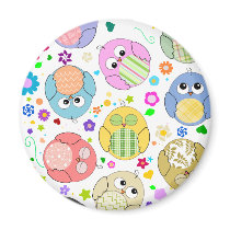 Cute Owls and Flowers pattern Magnet