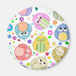 Cute Owls and Flowers pattern Magnet