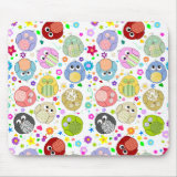 Cute Owls and Flowers pattern Mousepad