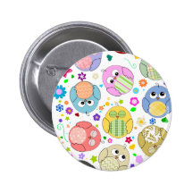 Cute Owls and Flowers pattern Pinback Buttons