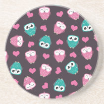 Cute Owls and Hearts Sandstone Coaster