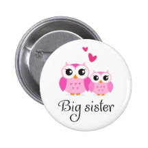 Cute owls big sister little sister cartoon buttons