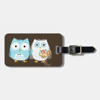 Cute Owls Bride and Groom with Customizable Text Tag For Luggage