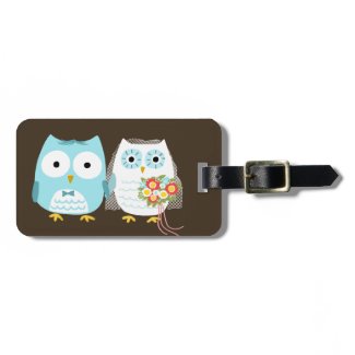 Cute Owls Bride and Groom with Customizable Text Tag For Luggage