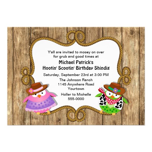 Cute Owls Country Western Birthday Invitation