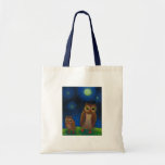 Cute owls dancing full moon fun unique owl art bag