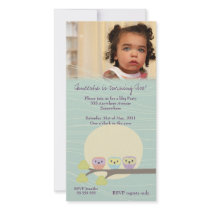 Cute Owls Girls Birthday Party Premium Invite Custom Photo Card
