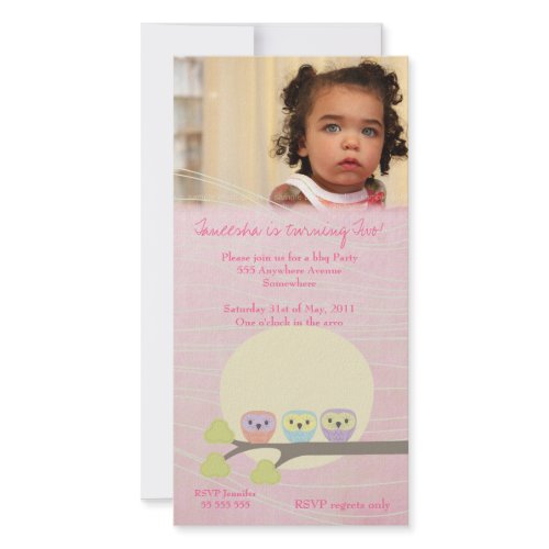 Cute Owls Girls Pink Birthday Party Photo Card photocard