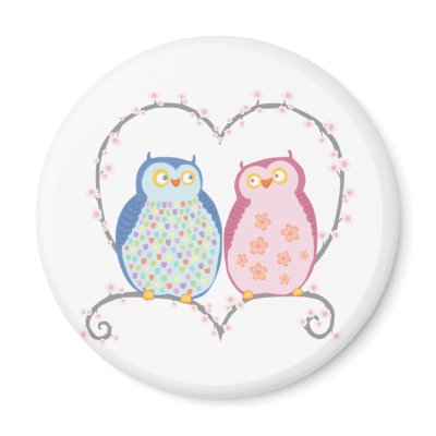 Cute Owls in Love Heart Pink Blue Clipart Magnets