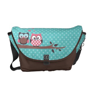 Cute Owls in Love on Teal Polkas Messenger Bag rickshawmessengerbag