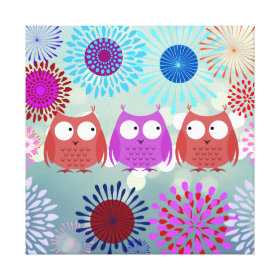 Cute Owls Looking at Each Other Flower Design Gallery Wrap Canvas