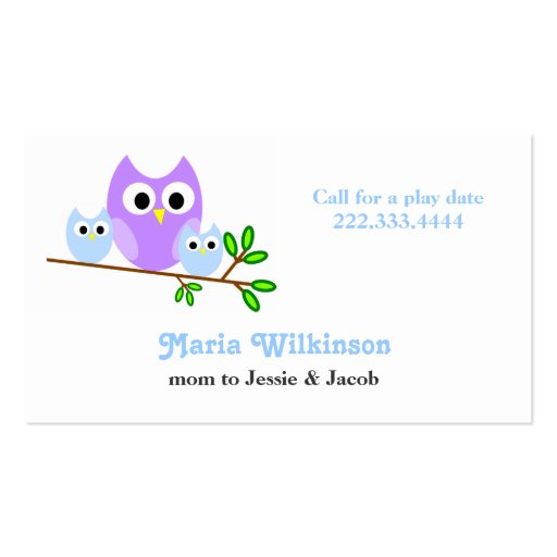 Cute Owls Mommy Card Business Card Template (front side)