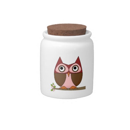 Cute Owls Pink Brown Cartoon Owl Spare Change Bank Candy Dish
