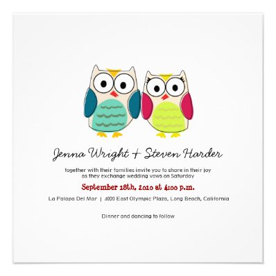 Cute Owls, Square Wedding Invitation