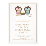 Cute Owls Twin Baby Gender Reveal Party Invitation