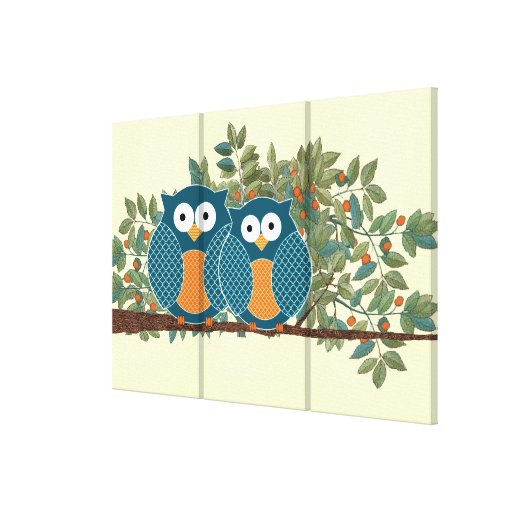 Cute Owls  Vintage Love Birds Canvas Prints