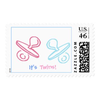 cute pacifiers , It's , Twins! - stamp