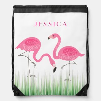 Cute Pair Of Pink Flamingos Illustration Cinch Bag