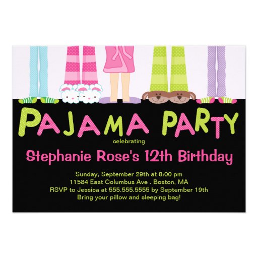 Cute Pajama Party Birthday Party Invitations (front side)