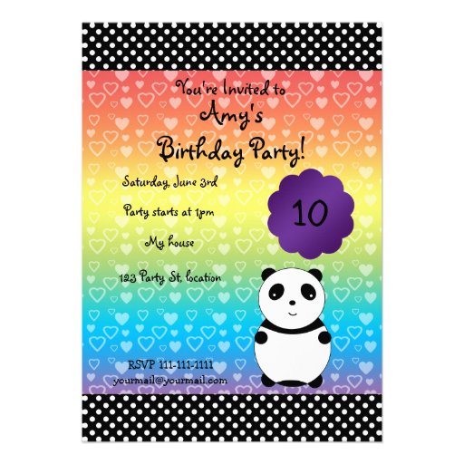 Cute panda bear birthday invitation