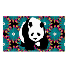 Cute Panda Bear Blue Pink Flowers Floral Pattern Business Card Templates