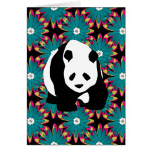 Cute Panda Bear Blue Pink Flowers Floral Pattern Greeting Cards