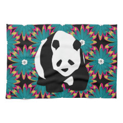 Cute Panda Bear Blue Pink Flowers Floral Pattern Towel