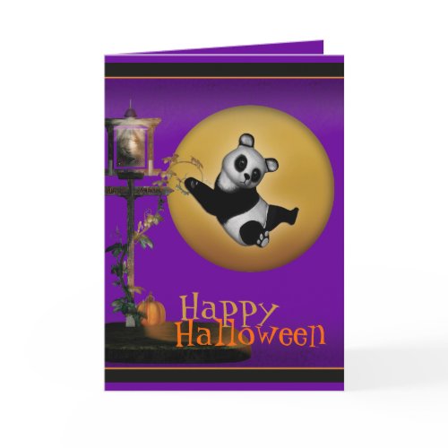 Cute panda bear cartoon halloween card