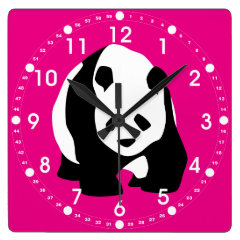 Cute Panda Bear Hot Pink Fuchsia Zoo Wildlife Gift Square Wallclocks
