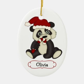 Cute Panda Bear Personalized Christmas Double-Sided Oval Ceramic Christmas Ornament