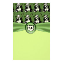 Cute Panda Bears, Green Baby Shower Custom Stationery