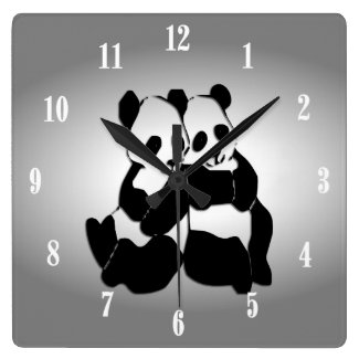 Cute Panda Bears Square Wall Clock