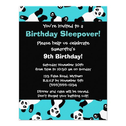 Cute Panda Birthday Sleepover Party Invitation