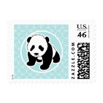 Cute Panda on Baby Blue Circles Stamps