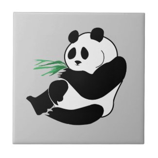 Cute Panda With Green Bamboo Shoots Trivet Tile tile
