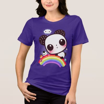 Cute panda with kawaii food on rainbow tee shirt