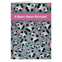 Cute Pandas and Flowers Birthday Card