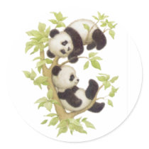 Cute Pandas Round Stickers